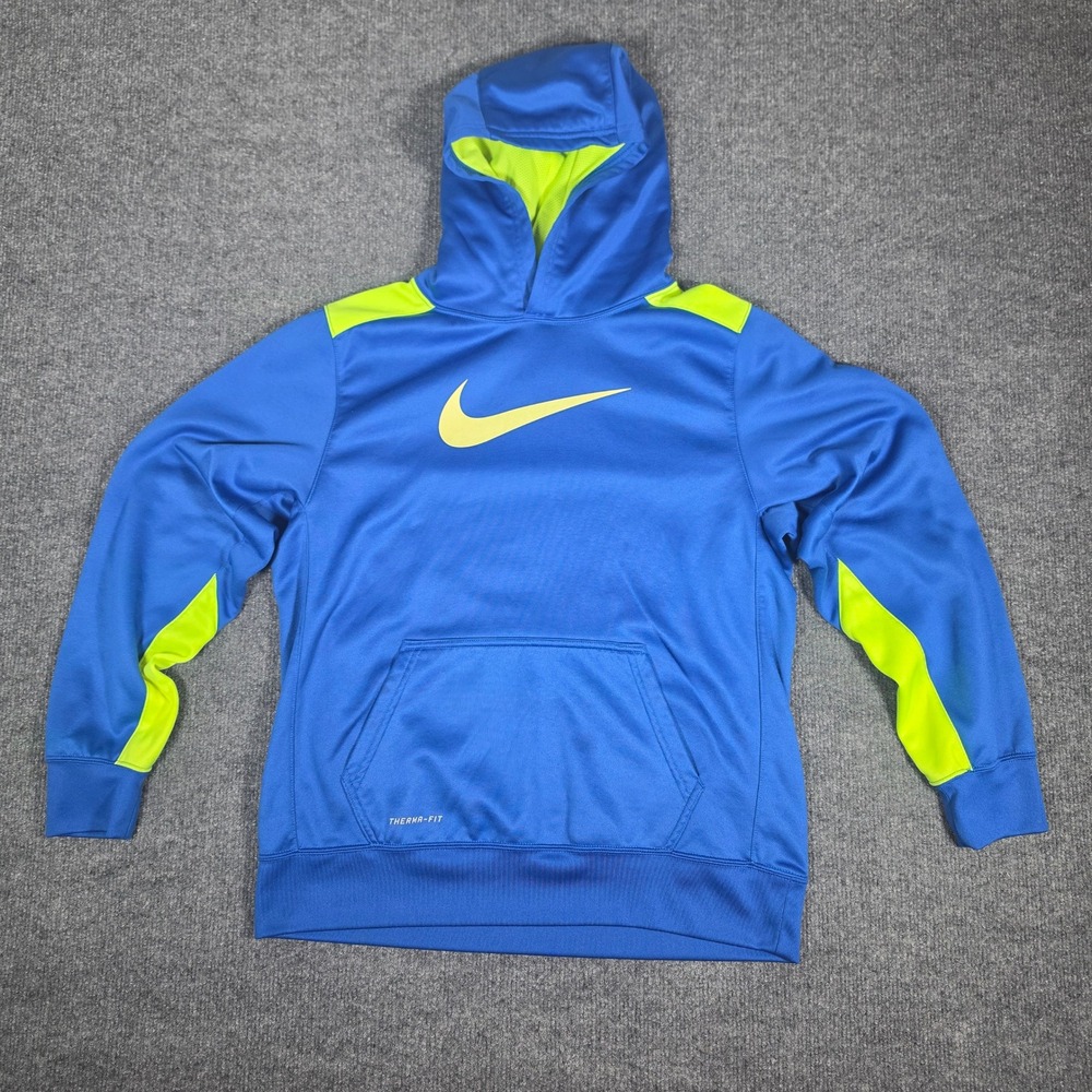 Nike Kids Therma-FIT Blue Neon Yellow Pullover Hoodie XL 716859-480